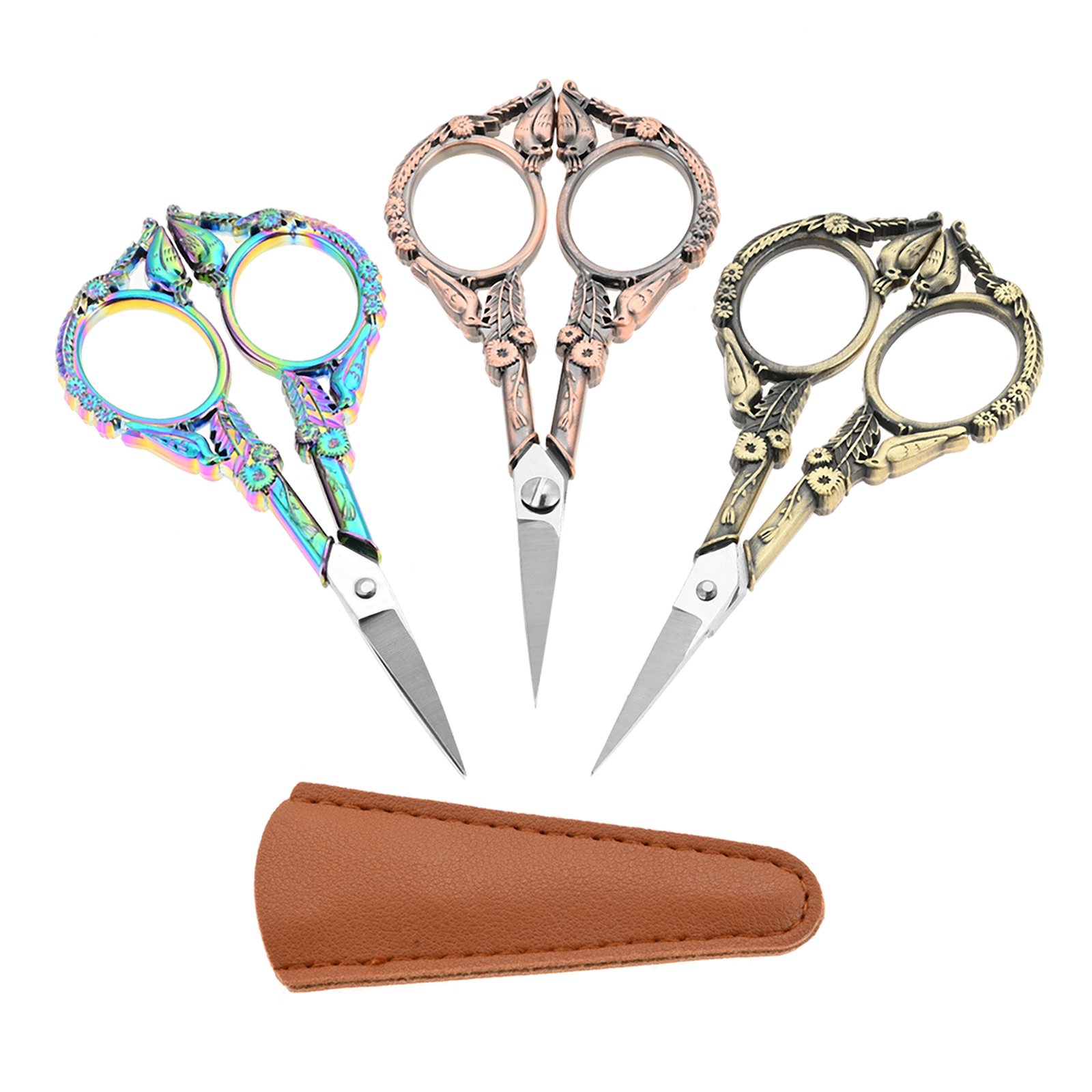 Embroidery Fonts - Retro Embroidery Scissors with Leather Sheath