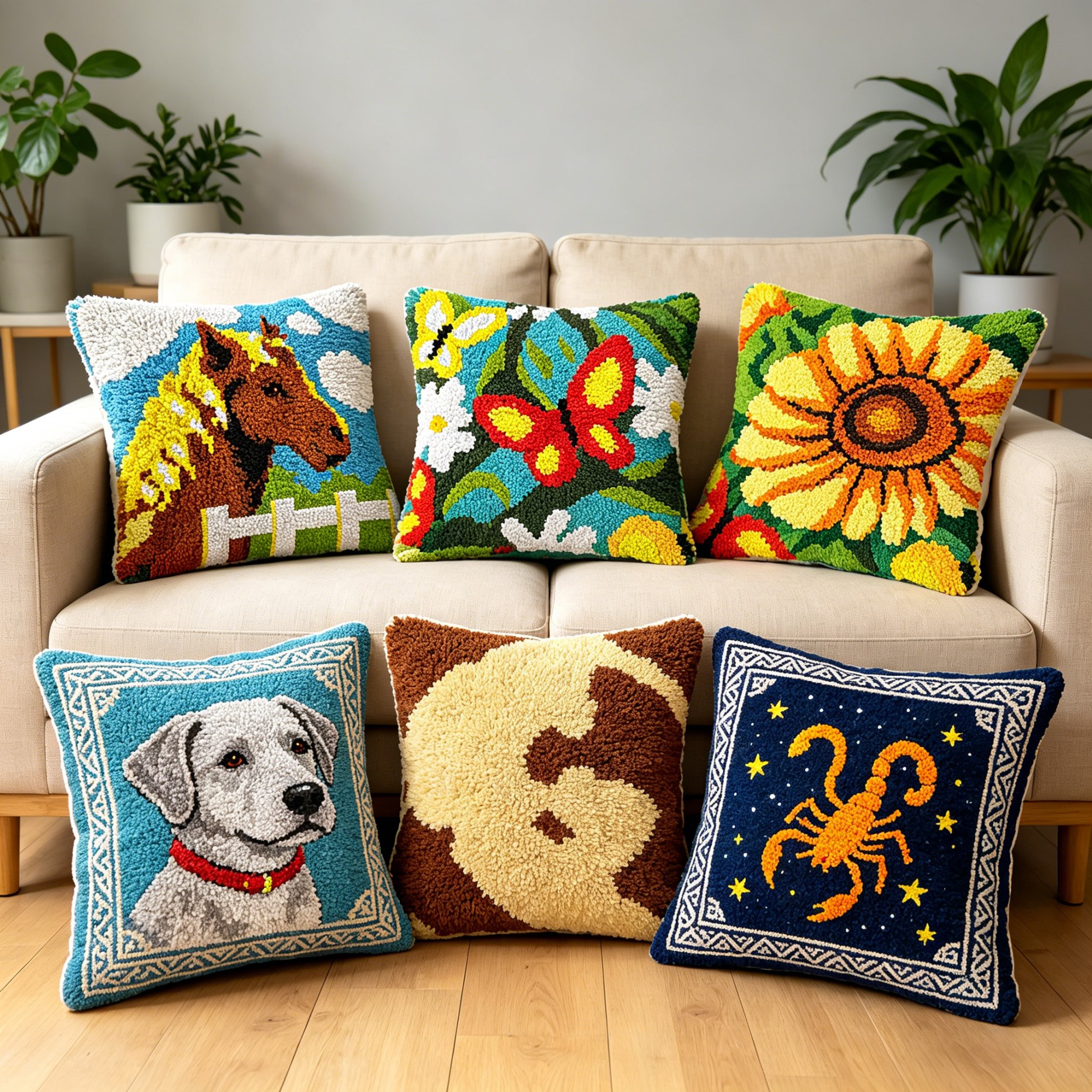Printed Embroidery Kit - latch hook kits pillow Cushion Animals