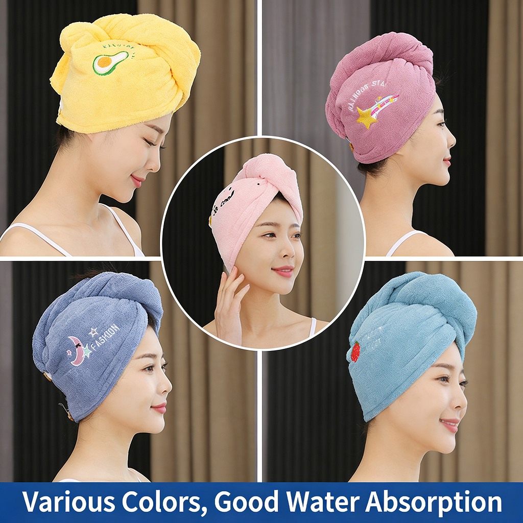 Embroidery Towel - 1Pcs Coral Fleece Thickened Hair Towel