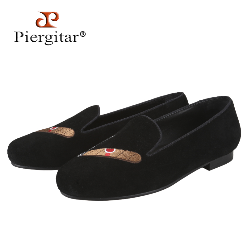 Embroidery On Leather - Piergitar New Style Black Suede Slip-On