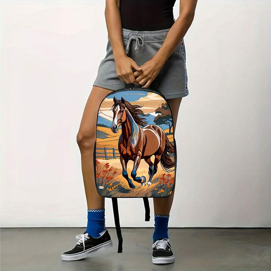 Embroidery Horse - Horse Running Landscape Print Lightweight Backpack