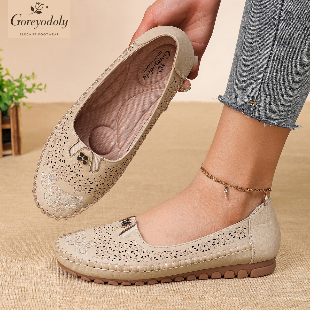 Embroidery On Leather - Goreyodoly women loafers floral embroidery hollow