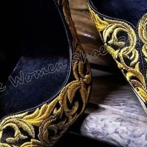 Embroidery On Leather - Embroidery Pumps Slip-On Mixed Color Leather