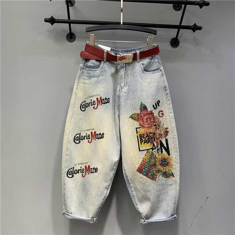 Embroidery Jeans Sakura - High Waisted Jeans 2023 Spring and