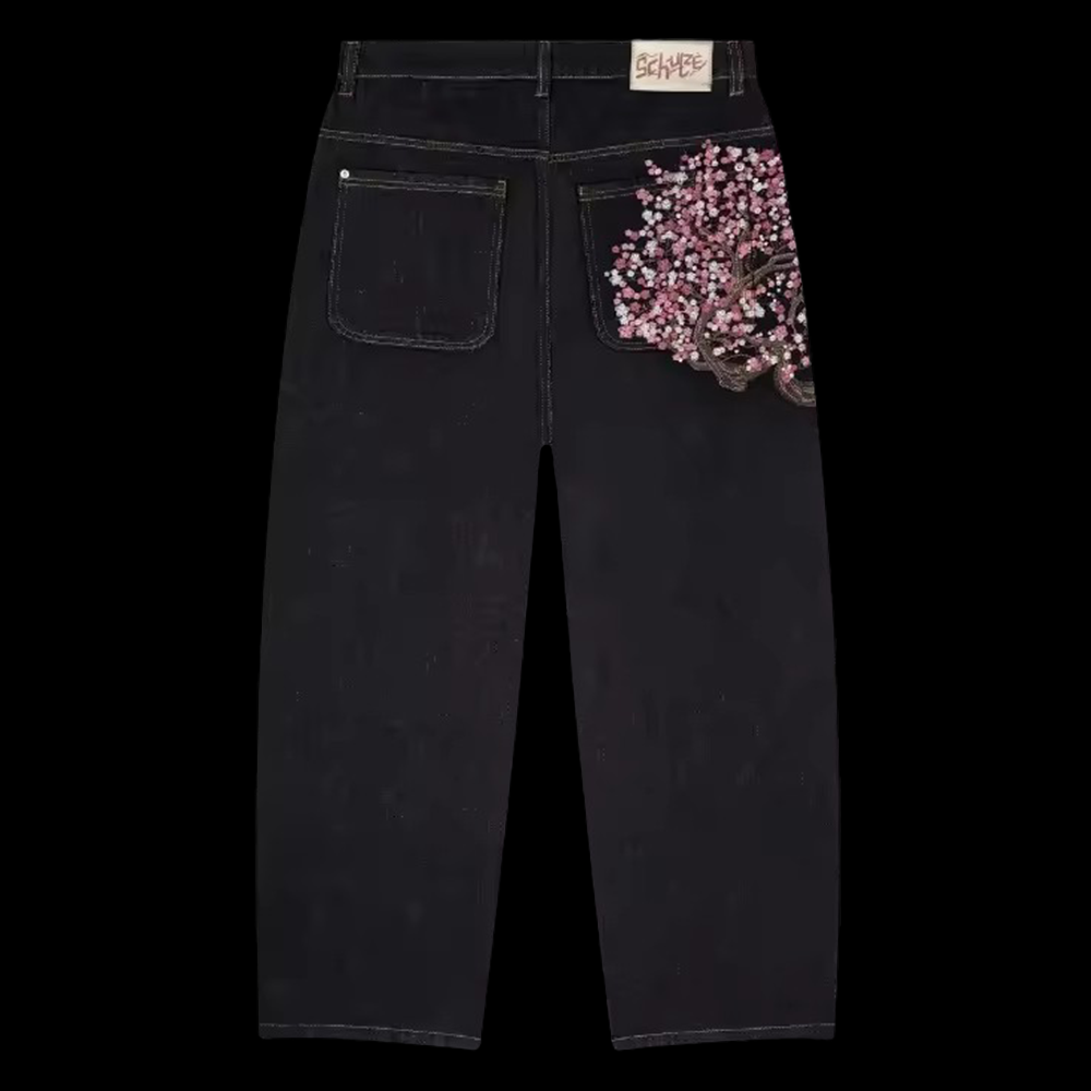 Y2K Mens Womens Harajuku Hip H - Embroidery Jeans Sakura recension och pris