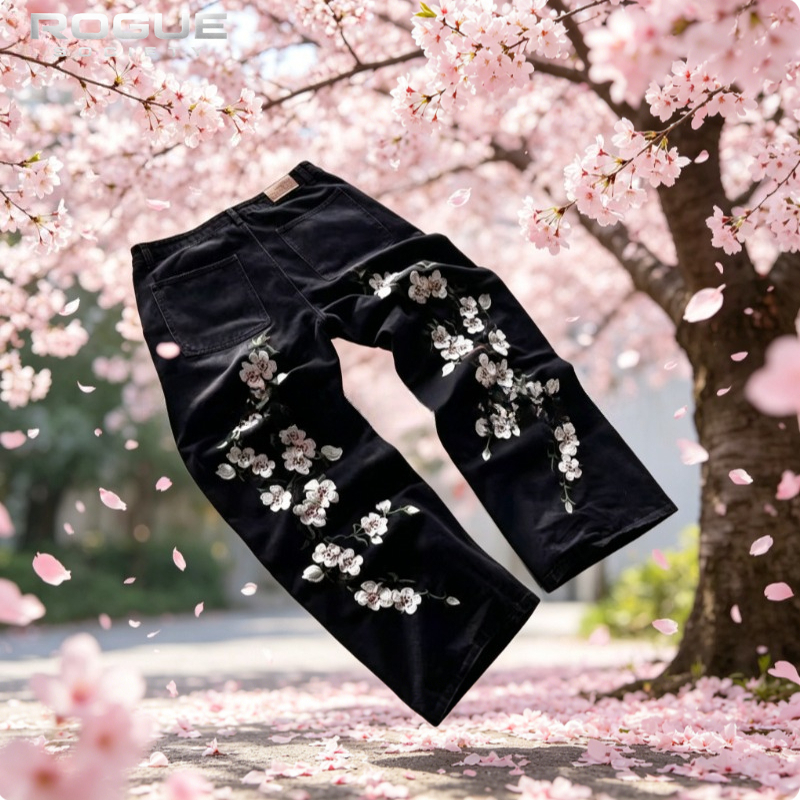 New Y2K American Retro Sakura  - Embroidery Jeans Sakura recension och pris