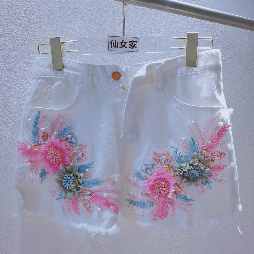 Korean Fashion Women Summer De - Embroidery Jeans Sakura recension och pris