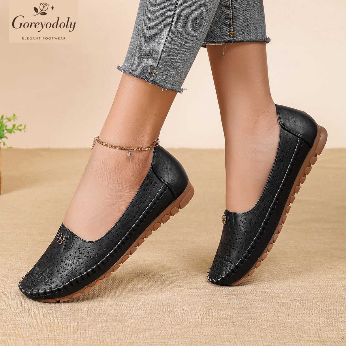 Goreyodoly women loafers flora - Embroidery On Leather recension och pris
