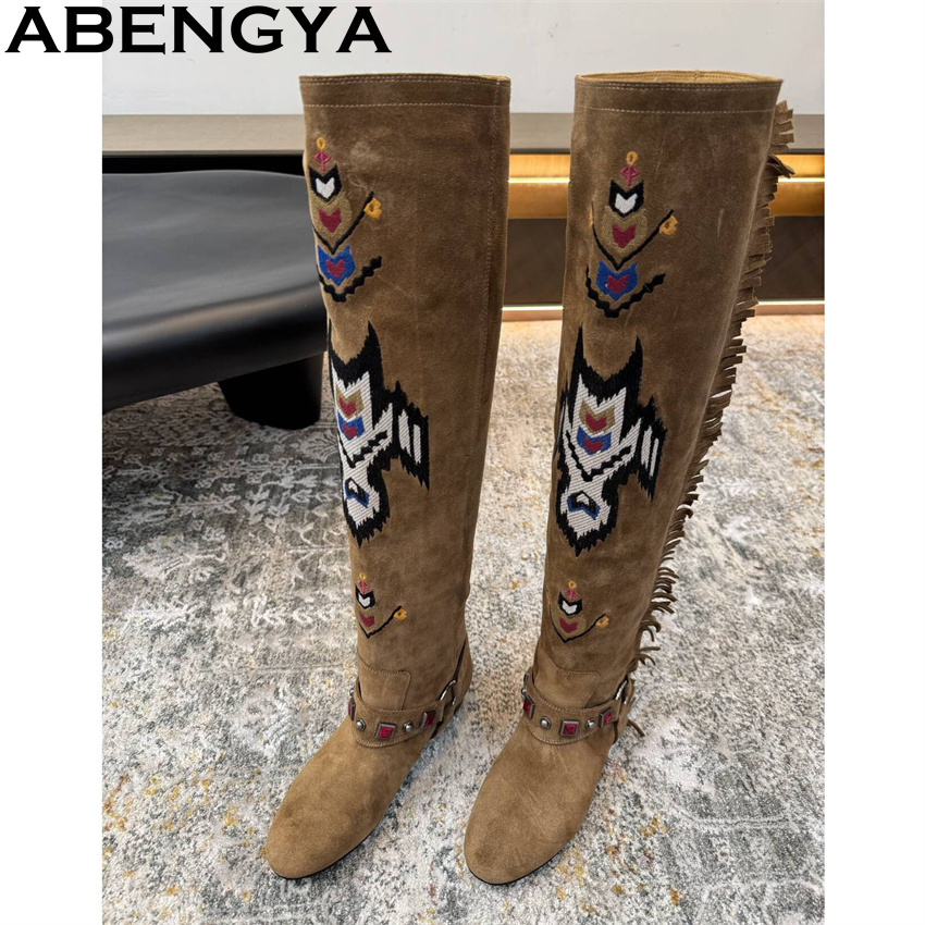 ABENGYA 2026 Winter New Knee H - Embroidery On Leather recension och pris