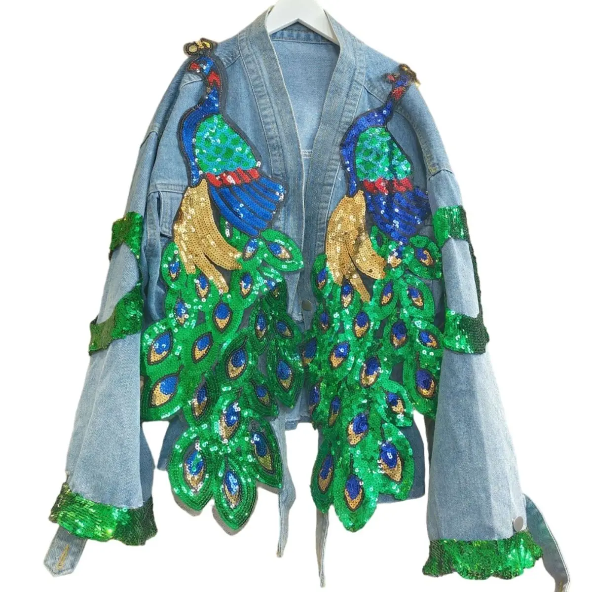 Women V-neck 3D Peacock Sequin - Embroidery Jeans Sakura recension och pris