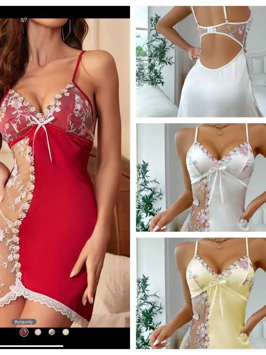 Satin Nightdress With Floral E - Embroidery X Pattern recension och pris