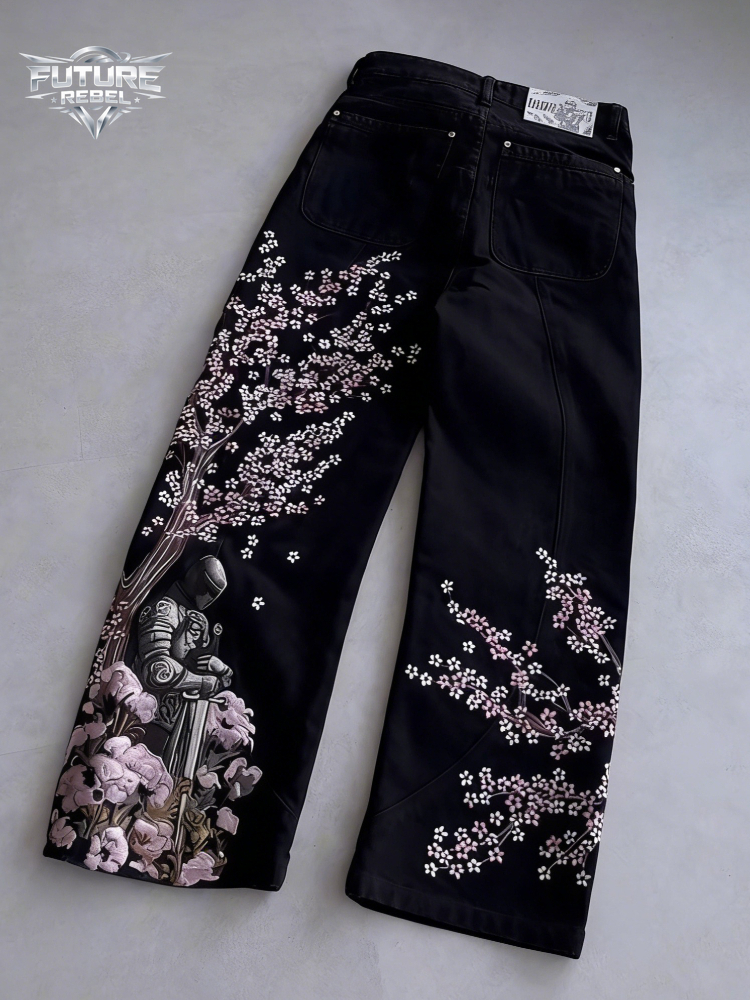 Mens Jeans Vintage Y2K Streetw - Embroidery Jeans Sakura recension och pris