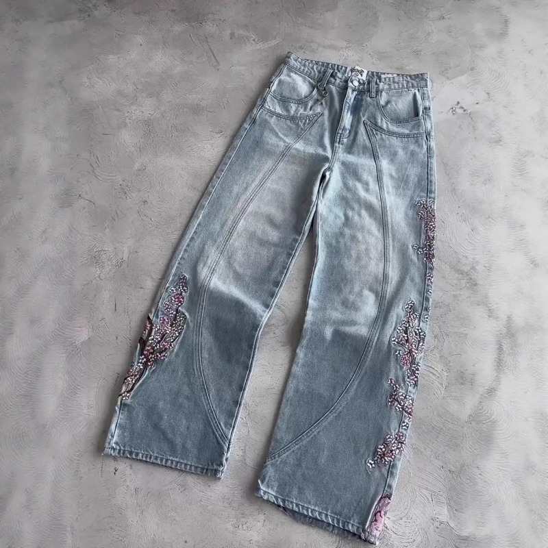 Mens Jeans Vintage Y2K Streetw - Embroidery Jeans Sakura recension och pris